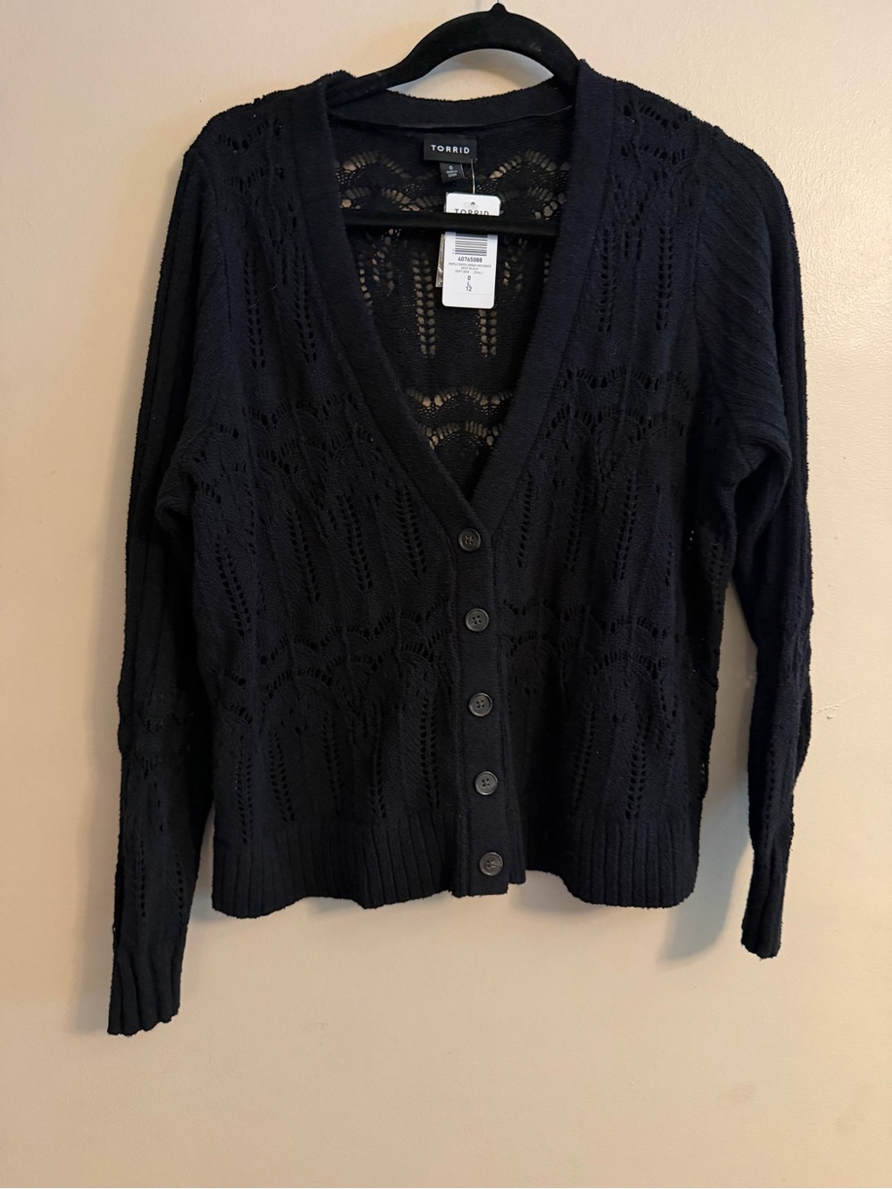 torrid Black Pointelle V-Neck Button Cardigan